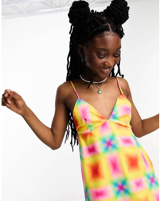 Collusion Multicolor Mini Printed Satin Summer Slip Dress