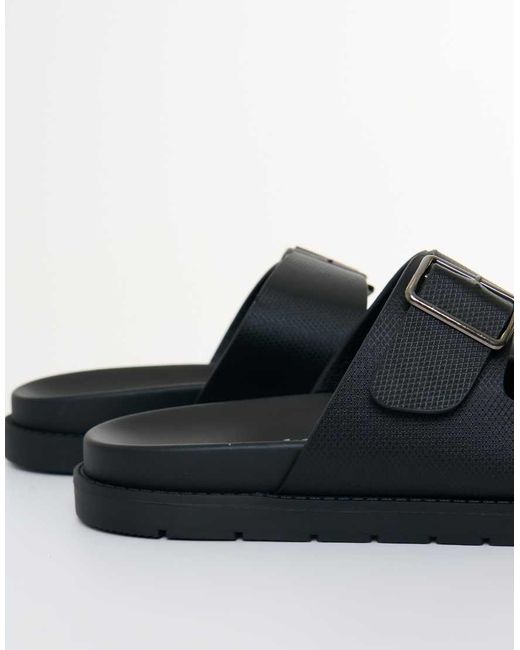 Threadbare Black Faux Leather Buckle Strap Sandals for men