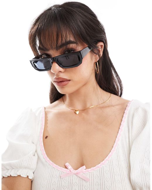 Pieces Black Narrow Bold Frame Sunglasses