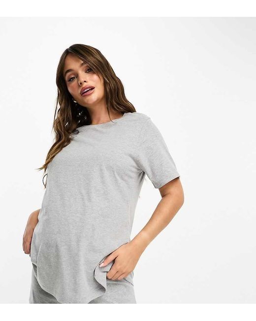 ASOS Gray Asos Design Maternity Exclusive Mix & Match Cotton Nursing Pyjama Tee