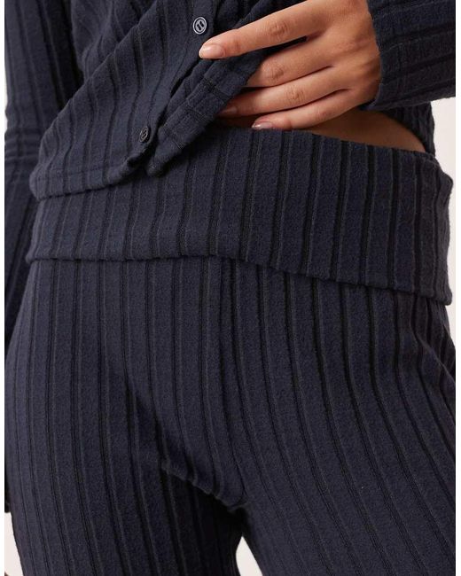ASOS Blue Wide Rib Fold Over Wide Leg Pants