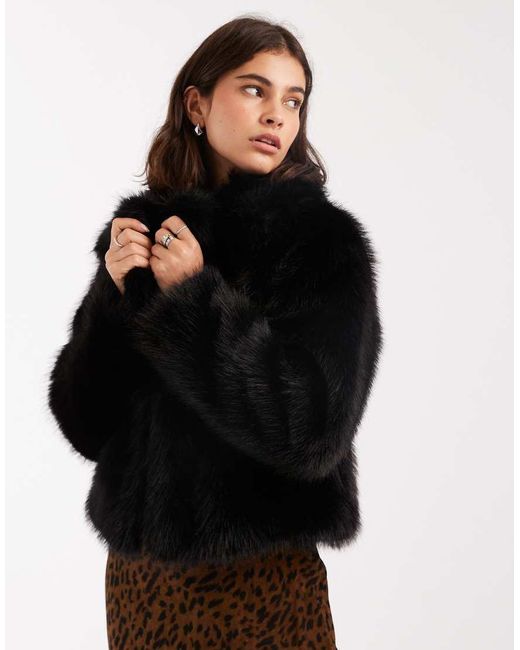 Miss Selfridge Black Faux Fur Crop Jacket