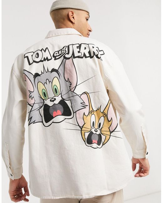 Bershka – Jacke mit Tom & Jerry-Print hinten in Natural für Herren