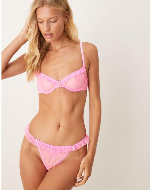 ASOS Koko Floral Textured Mesh Ruffle Thong