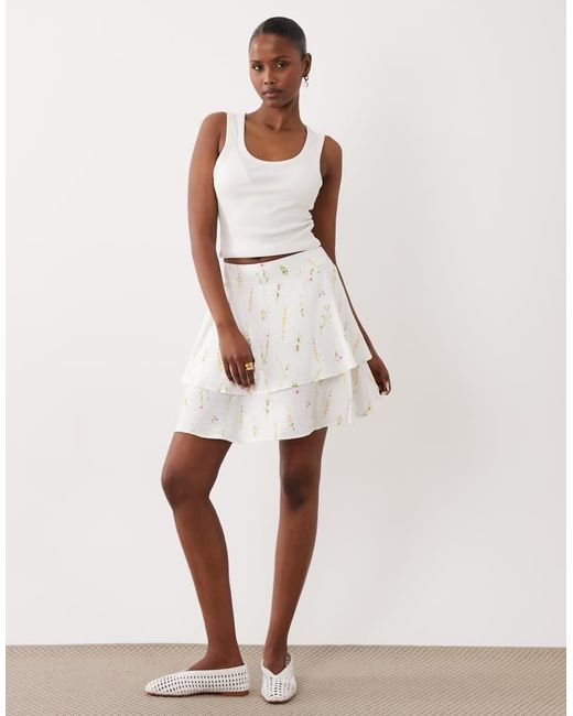 Vila White Tiered Flippy Mini Skirt