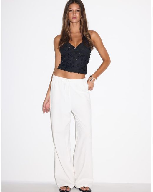 Stradivarius Blue Embroidered Sequin Halter Top