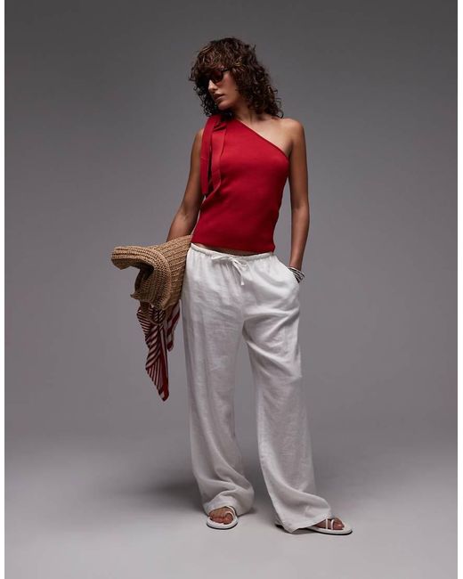 Mango Red One Shoulder Tie Knitted Top