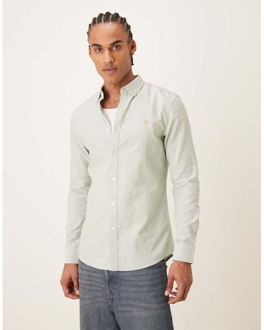 Farah Natural Brewer Long Sleeve Logo Shirt for men