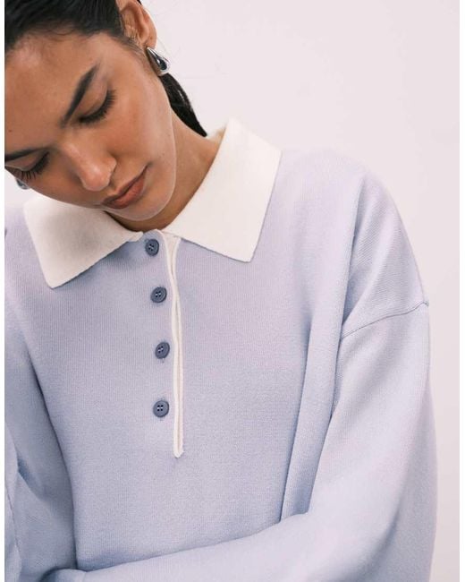 ASOS Purple Fine Knit Polo With Contrast Collar