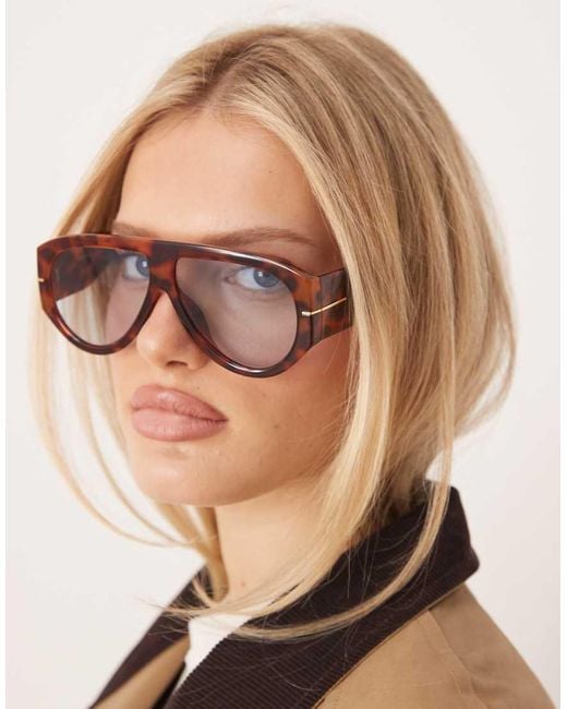Gina Tricot Brown Bold Aviator Sunglasses With Blue Light Lenses