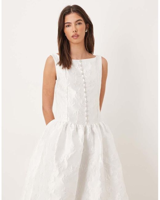 Sister Jane White Dream Exclusive Bridal Jacquard Boat Neck Pearl Button Through Maxi Dress