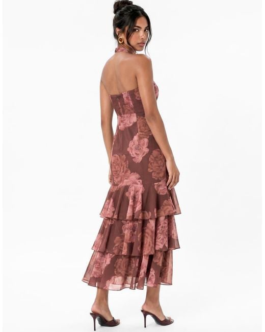 ANAYA Floral Print Halter Neck Tiered Midaxi Dress