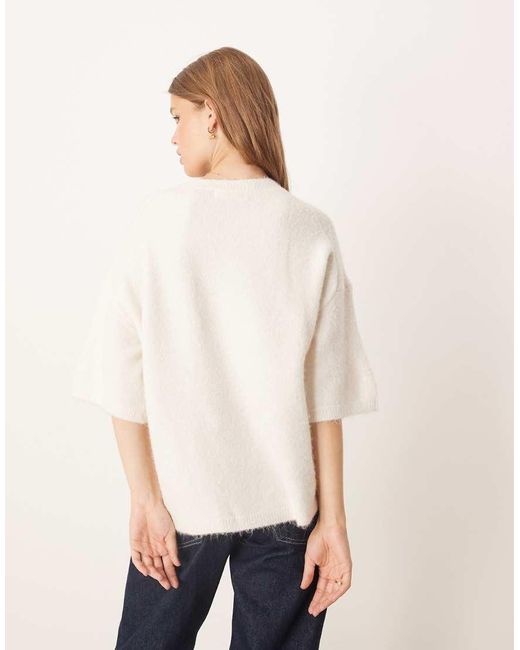 Gina Tricot White Relaxed Fit Knitted Wool Alpaca Short Sleeve Top