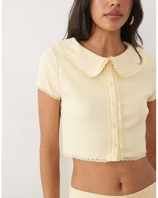 Miss Selfridge Natural Short Sleeve Button Through Collared Top Co-ord