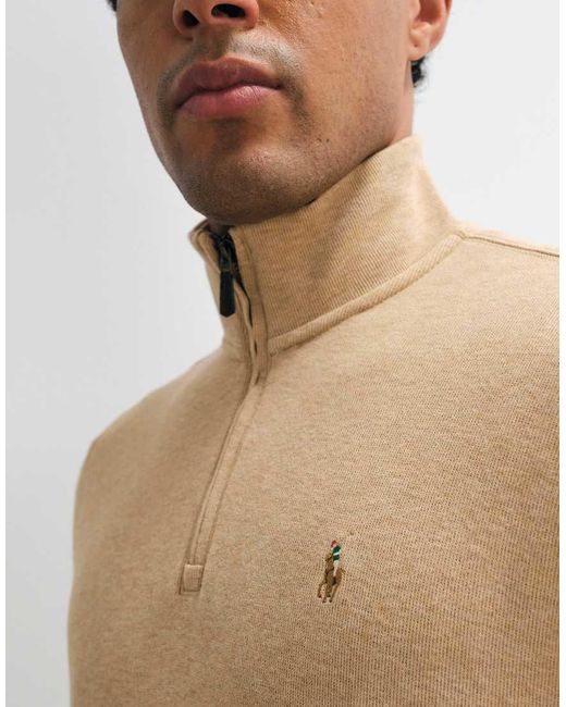 Polo Ralph Lauren Natural Icon Logo Estate Rib Quarter Zip Jumper for men