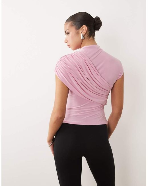 ASOS Pink Slinky Ruched Drape Detail Top