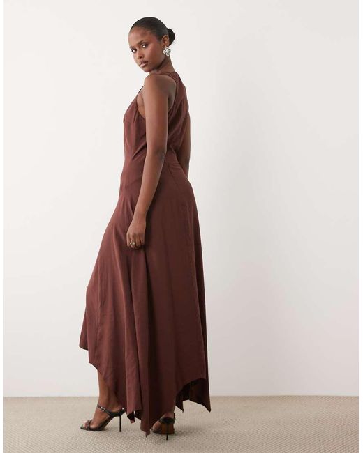 ASOS Brown Sleeveless Racer Hanky Hem Maxi Dress