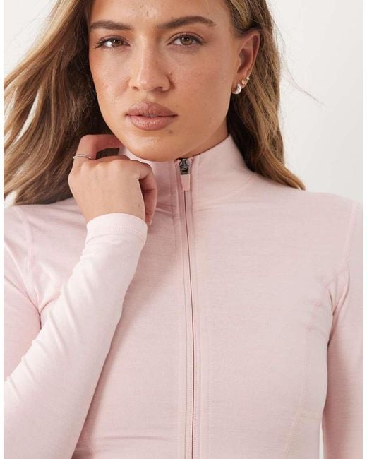 BO+TEE Pink Soft Active Zip Up Seamless Jacket