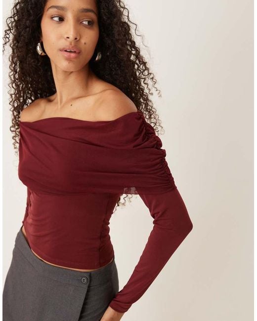 Gina Tricot Red Off-shoulder Mesh Top