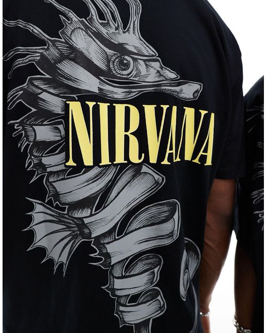 T-shirt unisexe oversize avec imprimés nirvana et hippocampes sous licence ASOS en coloris Black