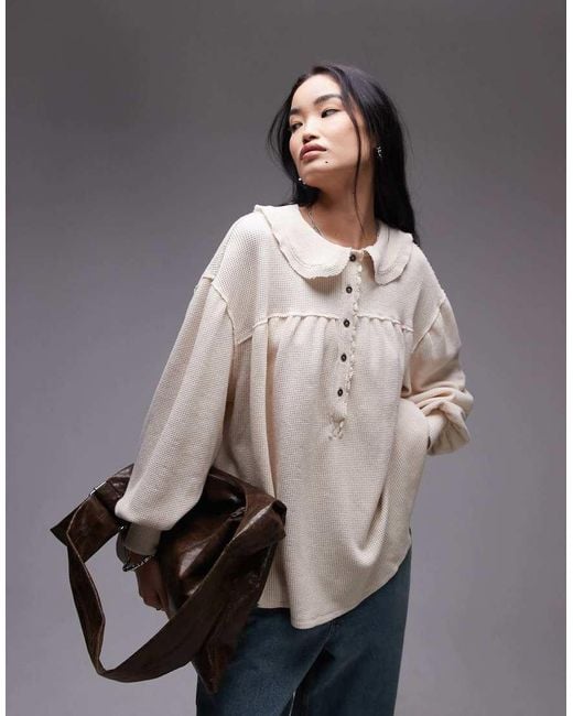 Free People Gray Peter Pan Collar Oversized Relaxed Top