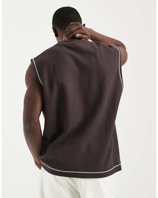 ASOS Brown Heavyweight Oversized Tank With Contrast Stitch And Pocket for men