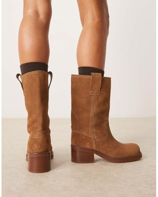 ASOS Natural Caspia Premium Suede Trucker Pull On Boots