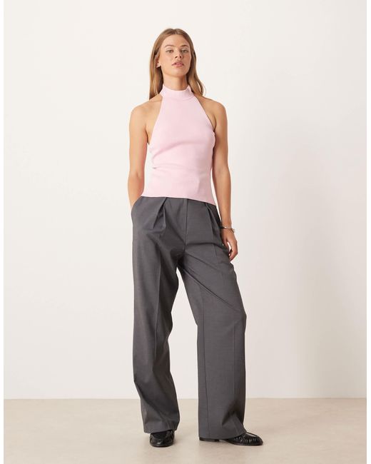 Mango Red Compact Knit High Neck Halter Top