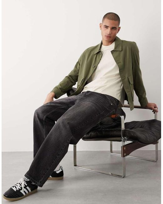 Mango Green Cotton Mix Button Up Shacket for men