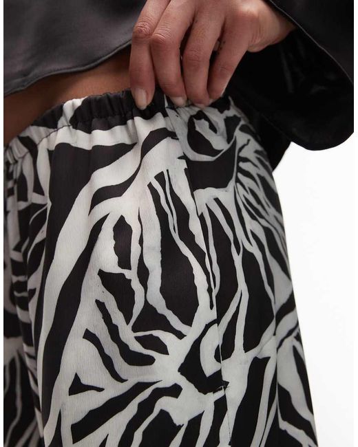 TOPSHOP Black Mono Abstract Shell Print Satin Drawcord Trousers