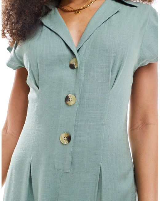 ASOS Green Collared Linen Button Through Jumpsuit