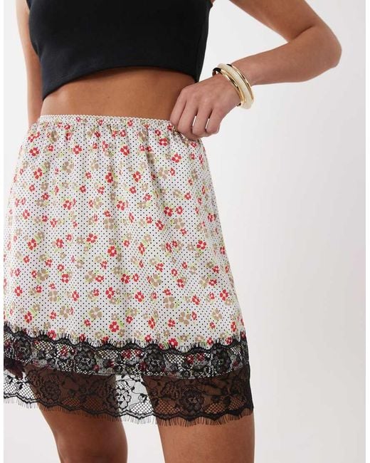 ASOS White Lace Trim Satin Mini Skirt