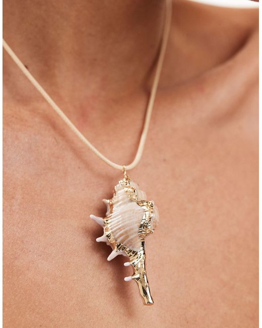 ASOS Natural Necklace With Faux Shell Pendant And Cream Cord