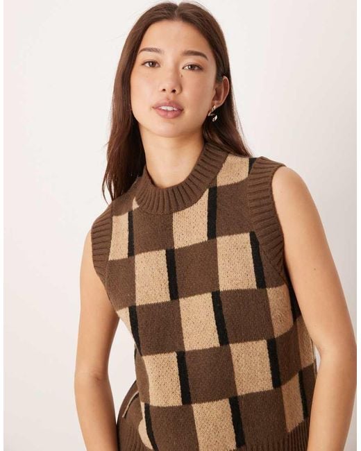 ASOS Knitted Brushed Tank Chocolate Brown Check