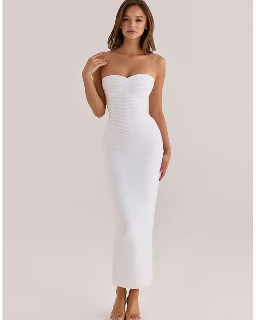 House Of Cb Natural The Sweetheart True Strapless V Waist Bandage Maxi Dress