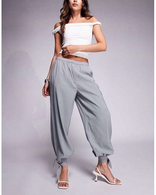 ASOS Gray Tailored Billow Trousers With Ankle Tie Detail