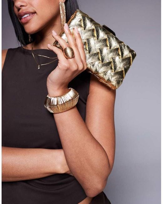 True Decadence Metallic Structured Woven Clutch Bag