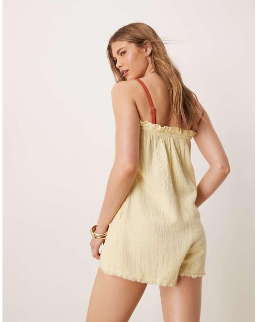 ASOS Natural Callie Cheesecloth Frayed Bandeau Playsuit