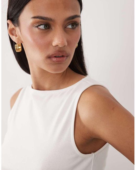 Mango White Cotton Rich Boat Neck Sleeveless Top