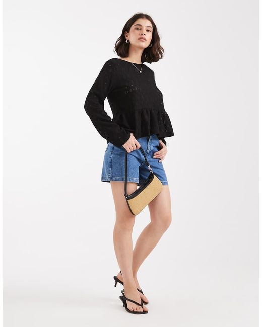 Object Top Van Jersey Kant Met Peplum Zoom En Gestrikte Achterkant in het Blue