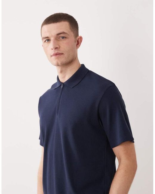 JJ Rebel Blue Waffle Zip Polo for men