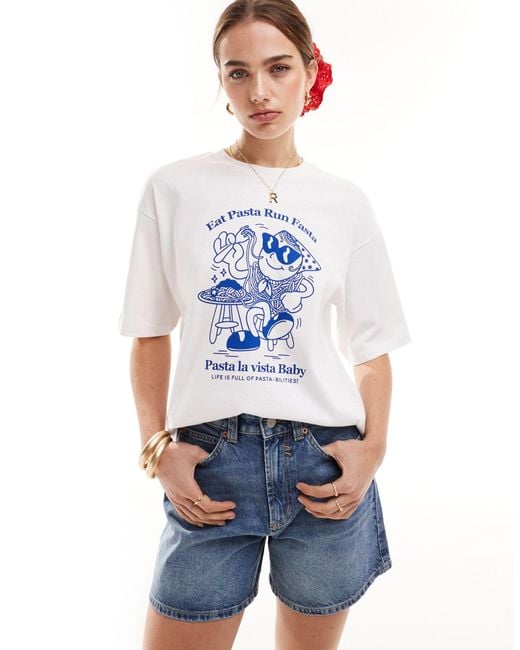 JJXX White T-shirt With Pasta Chest Print