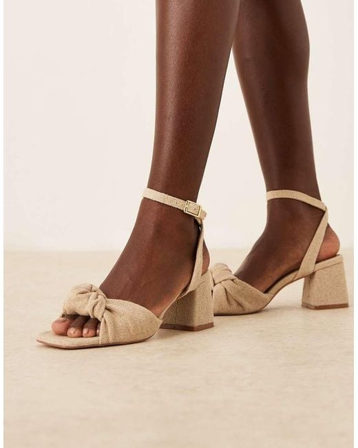 Asos Design Wide Fit Brown Hansel Knotted Mid Heeled Sandals