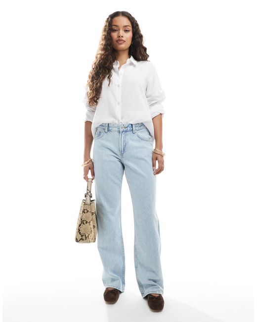 Bershka Blue Petite Straight Leg Jeans