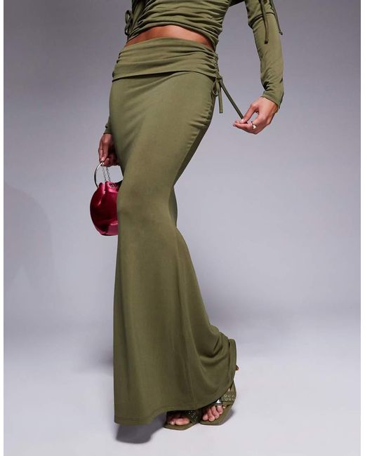 ASOS Maxirok Van Premium Modal Met Omgeslagen Taille, Fishtail En Gerimpelde Zijkanten in het Green