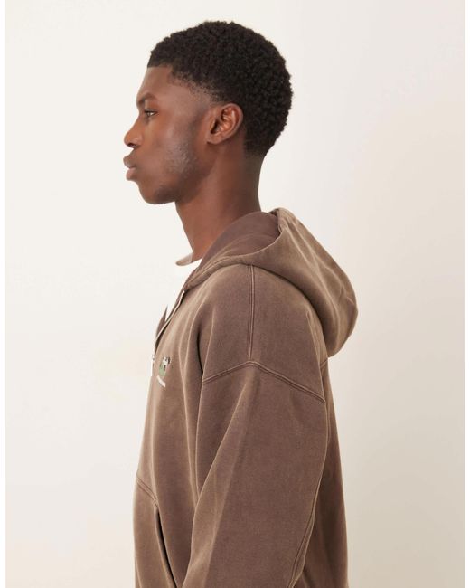 Sweat à capuche zippé à logo sur la poitrine - marron Abercrombie & Fitch pour homme en coloris Brown