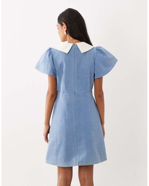 Sister Jane Blue Kasos Denim Bow Detail Short Sleeve Mini Dress