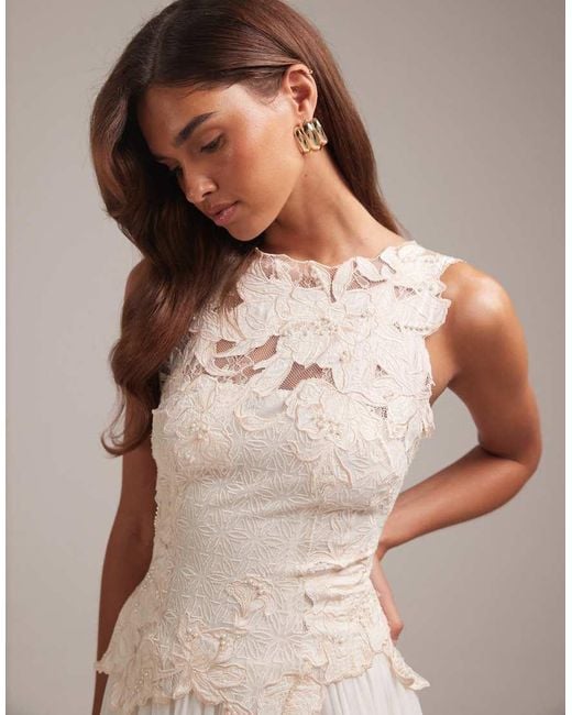 ASOS White Floral Applique Bodice Hybrid Maxi Wedding Dress