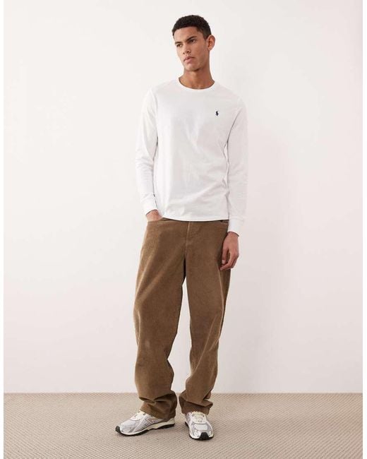 Polo Ralph Lauren White Icon Logo Long Sleeve Custom Slim Fit T-shirt for men