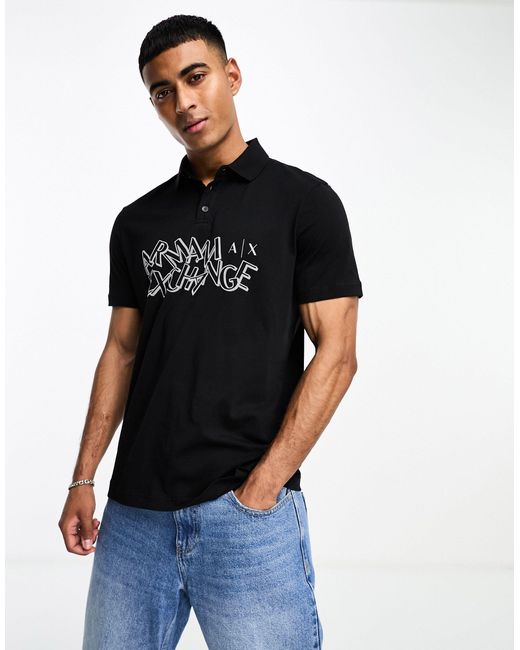 Armani Exchange Black Front Logo Polo T-shirt for men